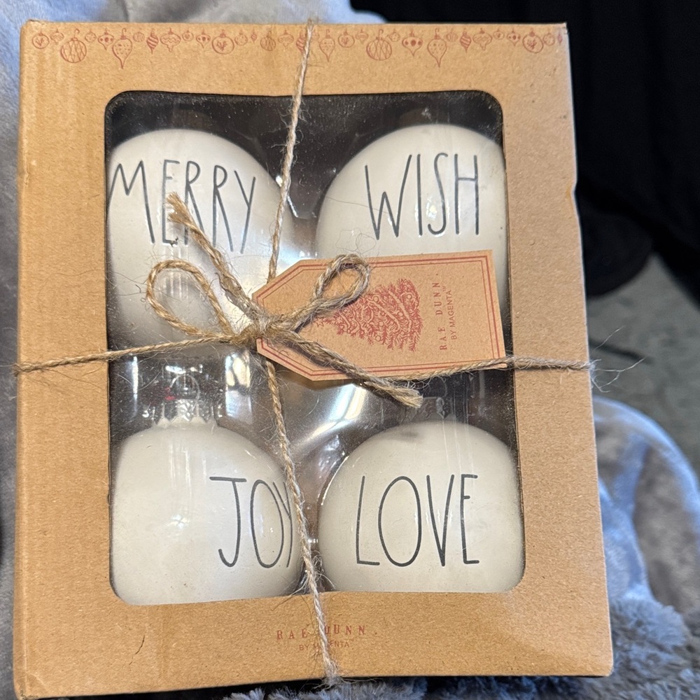 Rae Dunn White Holiday Ornament Set